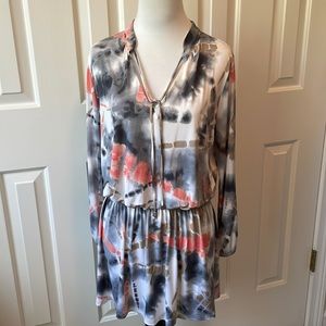 Arielle tie dye LS smocked elastic waist dress